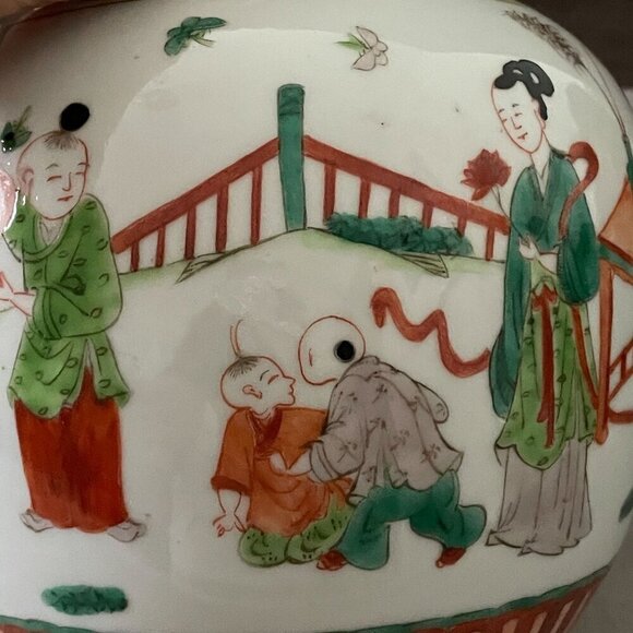 Antique 19th c. Chinese Famille Verte Hand Painted Ginger Open Jar Qing Dynasty - Picture 5 of 7